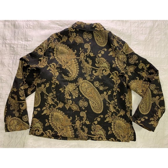French Laundry Womens Large Blazer Jacket Black Gold Paisley Floral Button Up - Picture 2 of 8